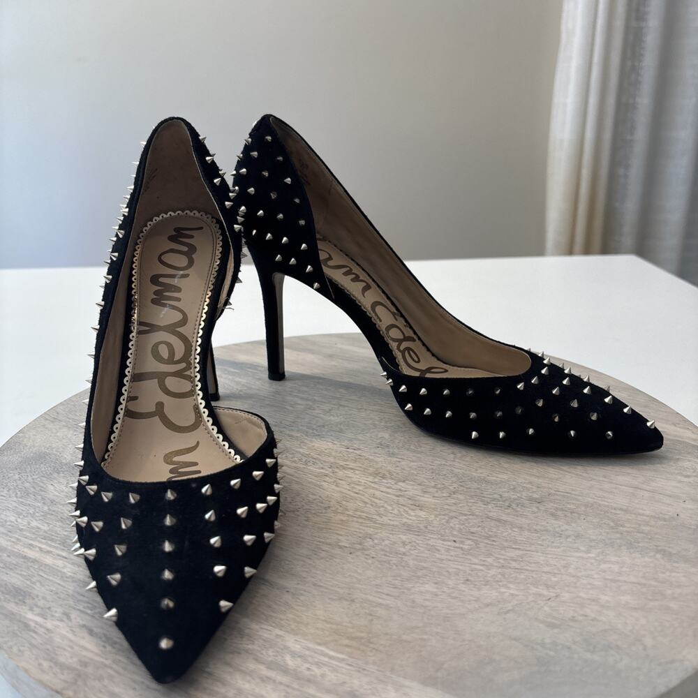 Sam Edelman Hadlee Studded Pumps Size 11 Black Suede Dorsay Heels Silver Studs